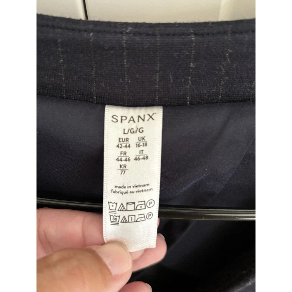 Spanx Perfect Oversized Blazer Womens L Navy Blue Collarless Ponte Office Career